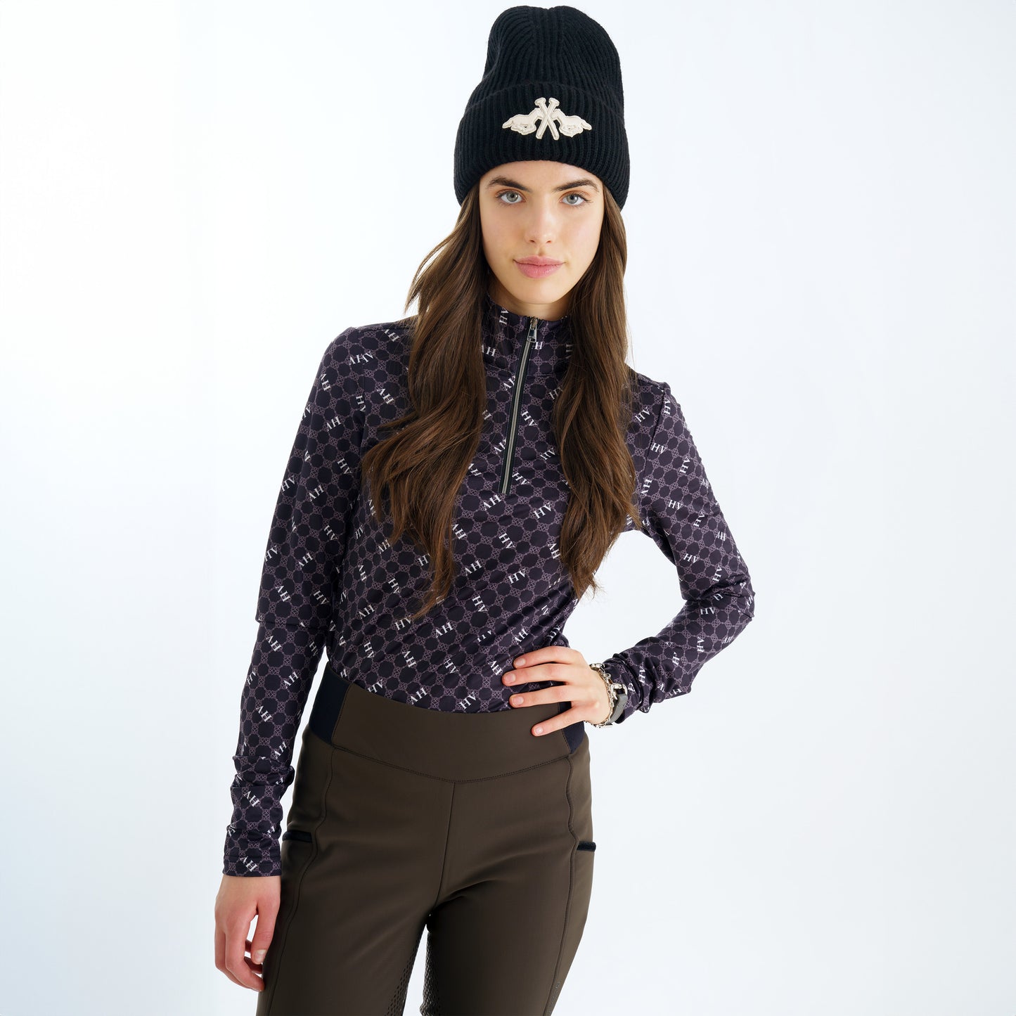 Top Peggy, långärmad mönstrad ridtopp i flera färger