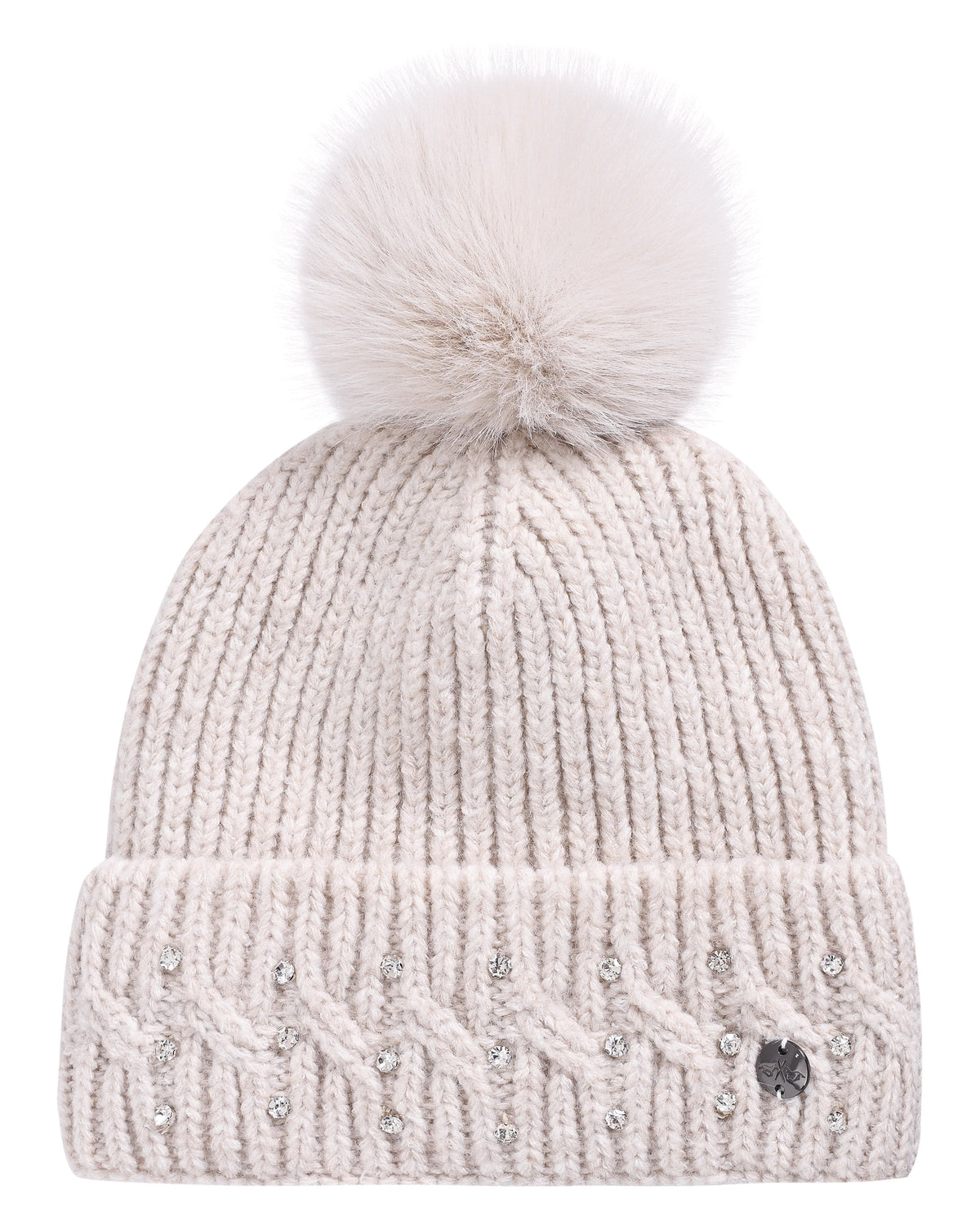 Beanie Nova, stickad avtagbar fuskpälstofs