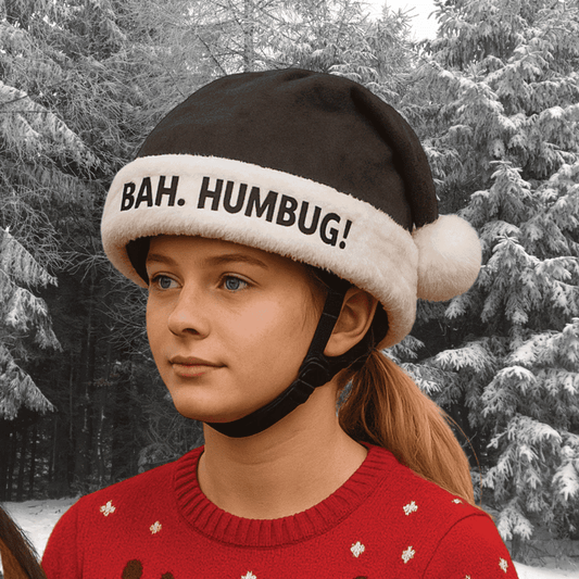 Bah Humbug Christmas Hat Silk, hjälmöverdrag svart luva