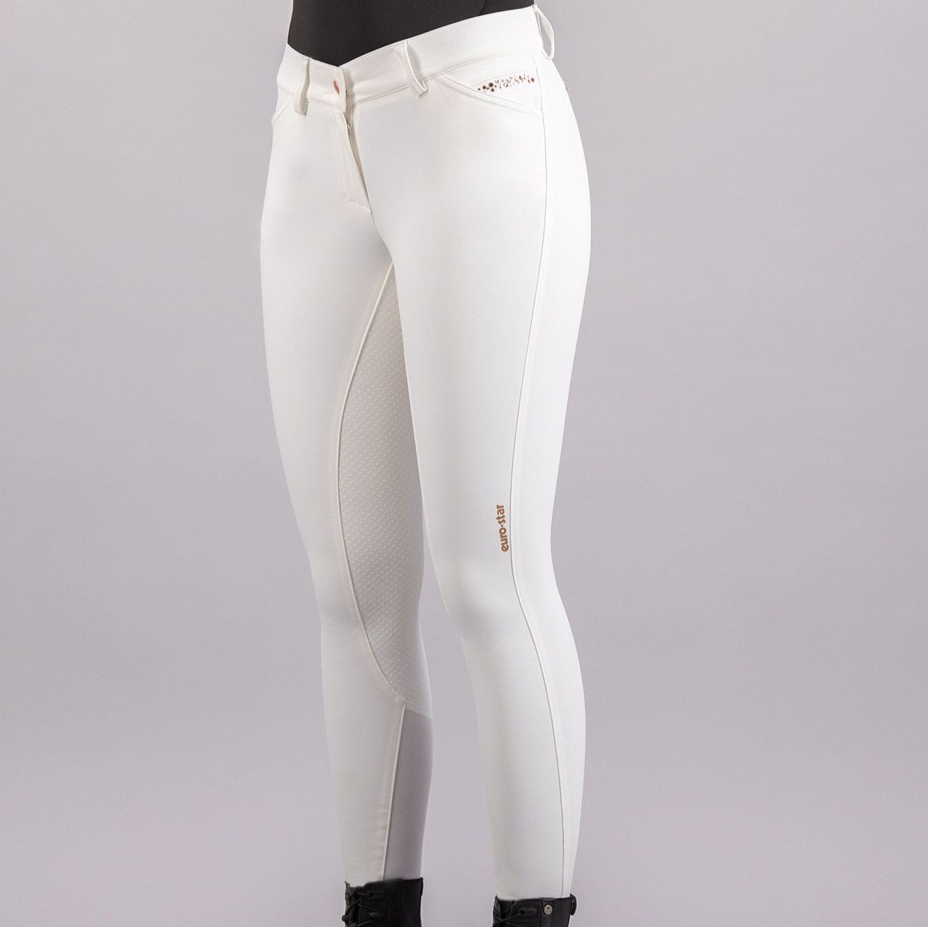Euro-Star Arista Fashion Diamond FullGrip, helskodd vit ridbyxa med dekorationer