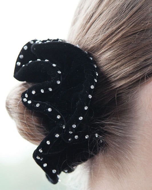 Equetech tofs i sammet med kristaller hårband hårtofs dressyr