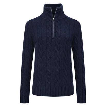 Pullover Dunya, stickad pullover med dragkedja, flera färger
