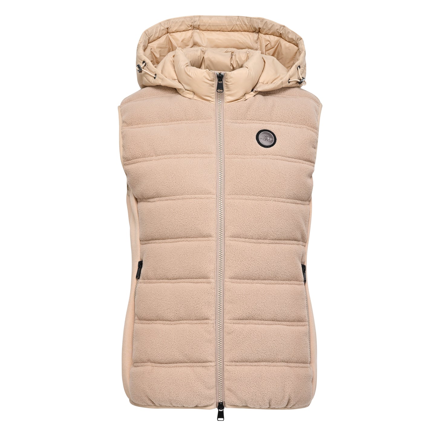 Bodywarmer Fiona, vindtålig skön tygväst med avtagbar luva, flera färger