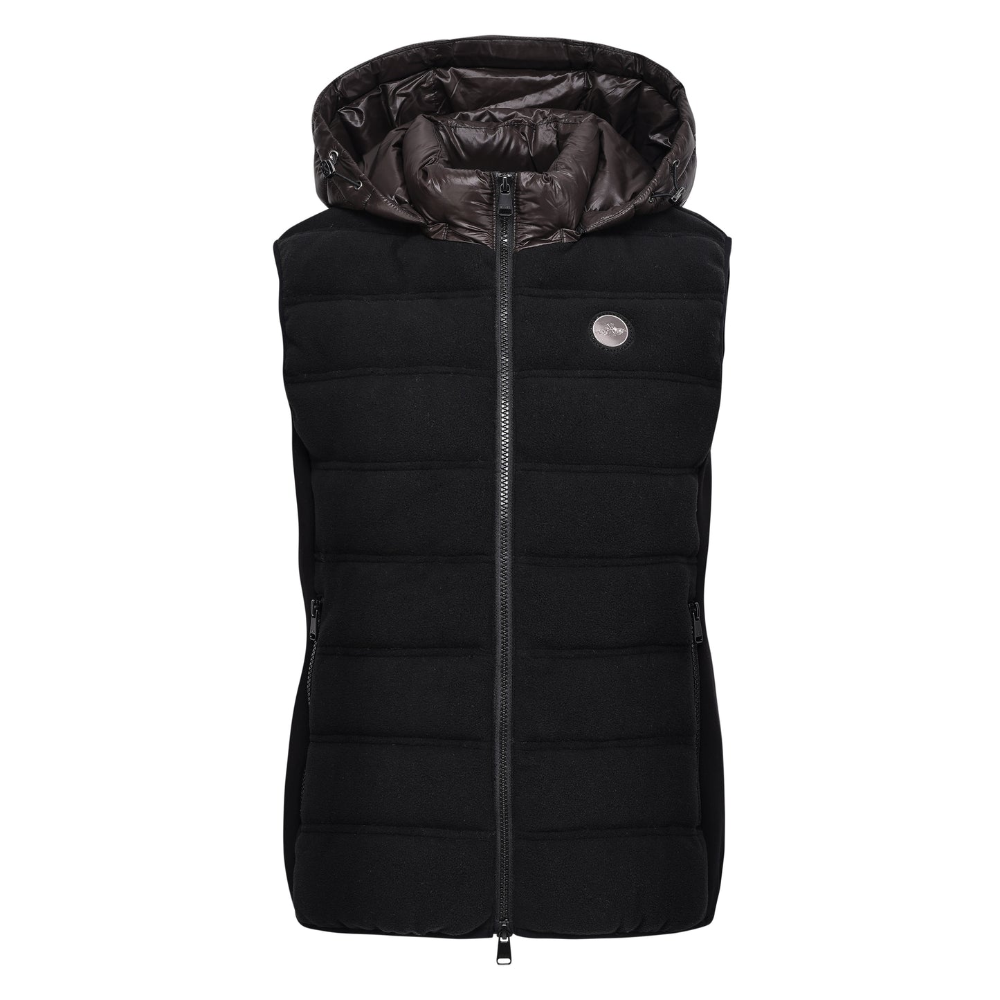 Bodywarmer Fiona, vindtålig skön tygväst med avtagbar luva, flera färger