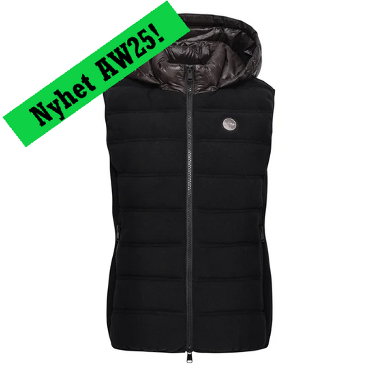 Bodywarmer Fiona, vindtålig skön tygväst med avtagbar luva, flera färger
