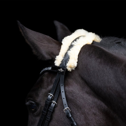 Bridle Kate, läderträns med strass och fuskpäls