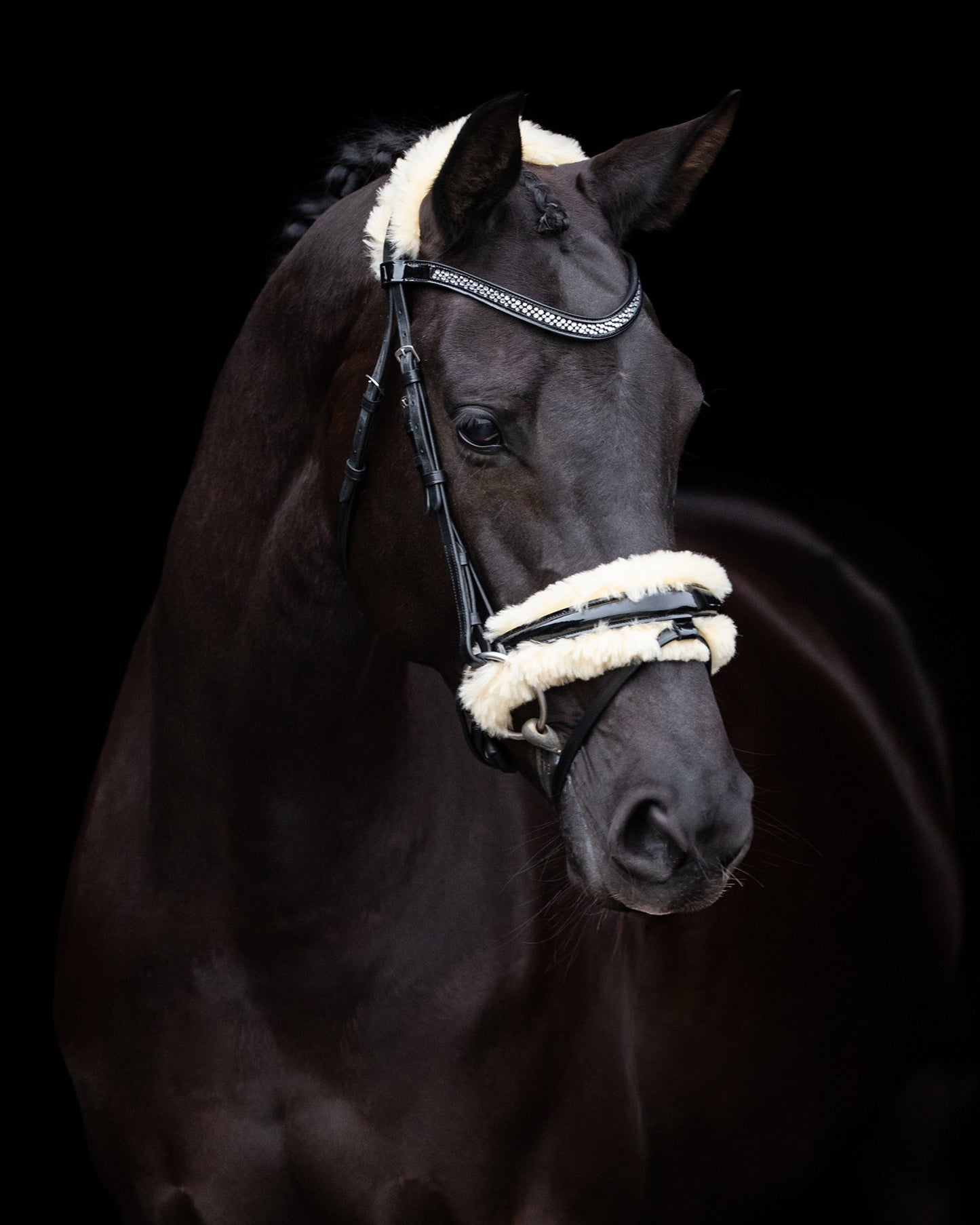 Bridle Kate, läderträns med strass och fuskpäls