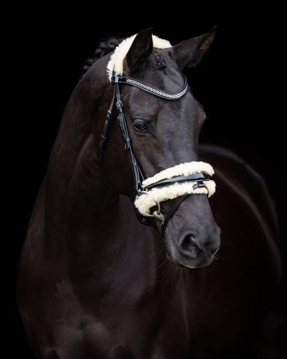 Bridle Kate, läderträns med strass och fuskpäls