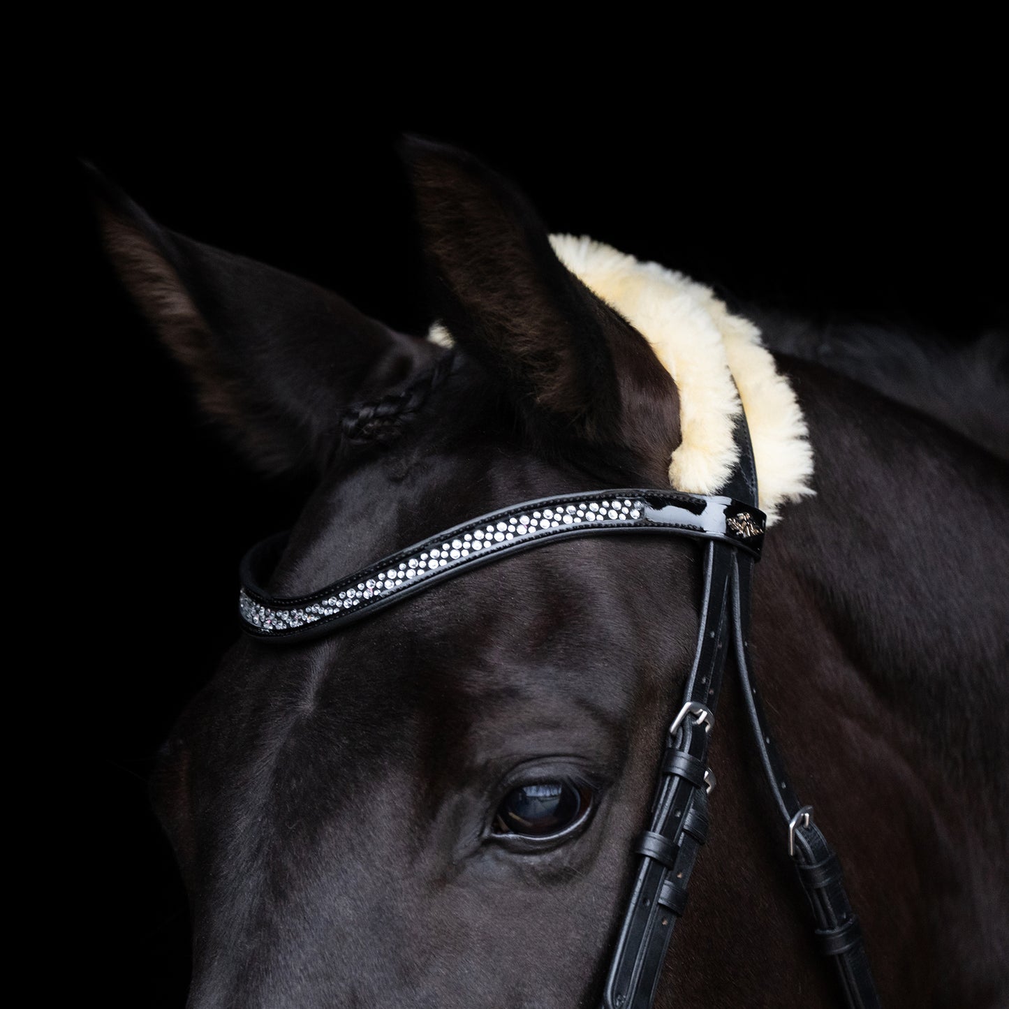 Bridle Kate, läderträns med strass och fuskpäls