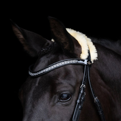 Bridle Kate, läderträns med strass och fuskpäls