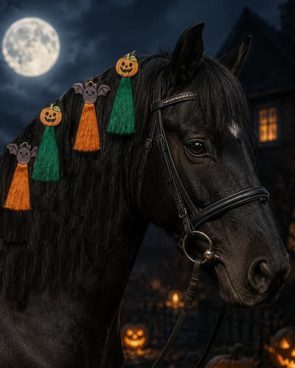 Halloween Pumpkins & Bats Mane Tassels, mantofsar