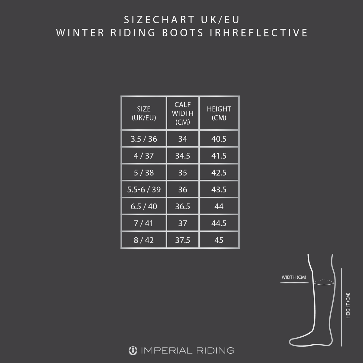 Winter Riding Boots Reflective Storlekstabell
